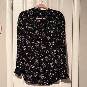 Ann Taylor Black Floral Button Down Shirt